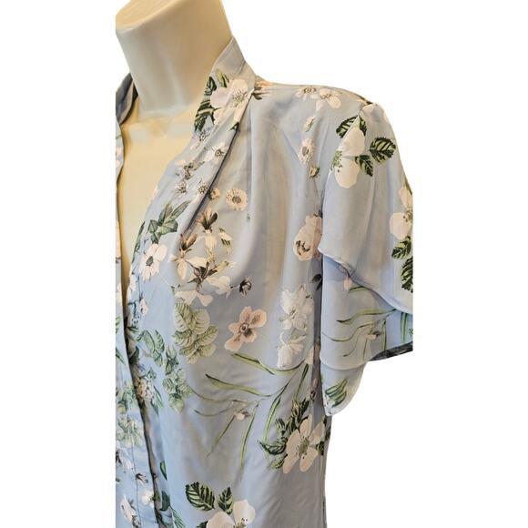 CK cottagecore coquette floral Pleated neckline button up XL business casual EUC - Picture 3 of 7